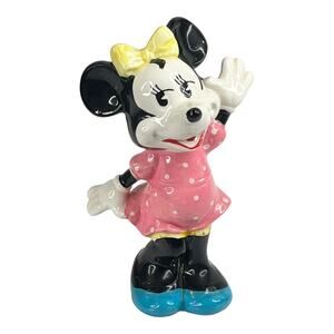 Walt Disney Minnie Mouse Figurine Pink Porcelain Ceramic 5" Made Japan Vintage